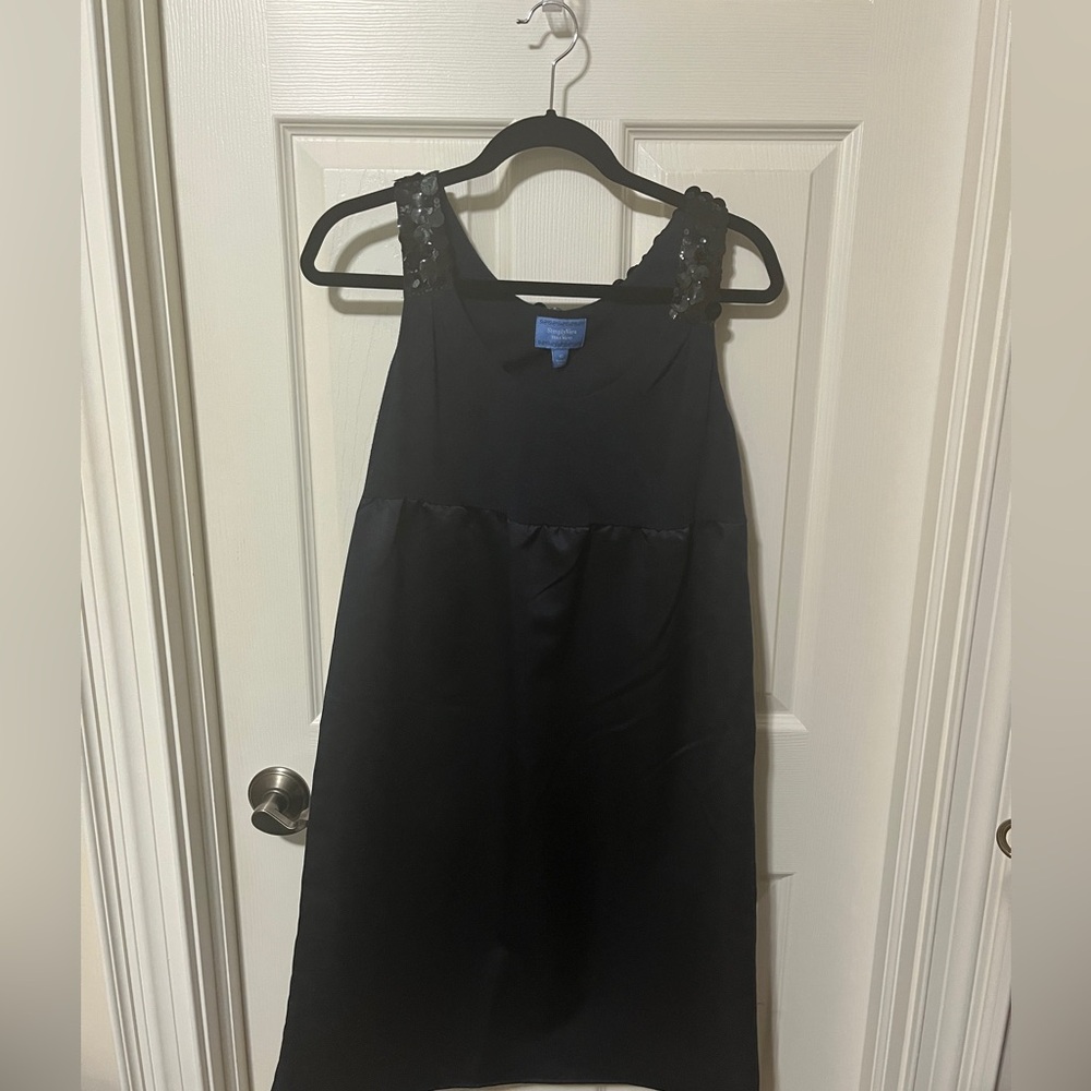 A-Line Navy cocktail dress with sequin neckline